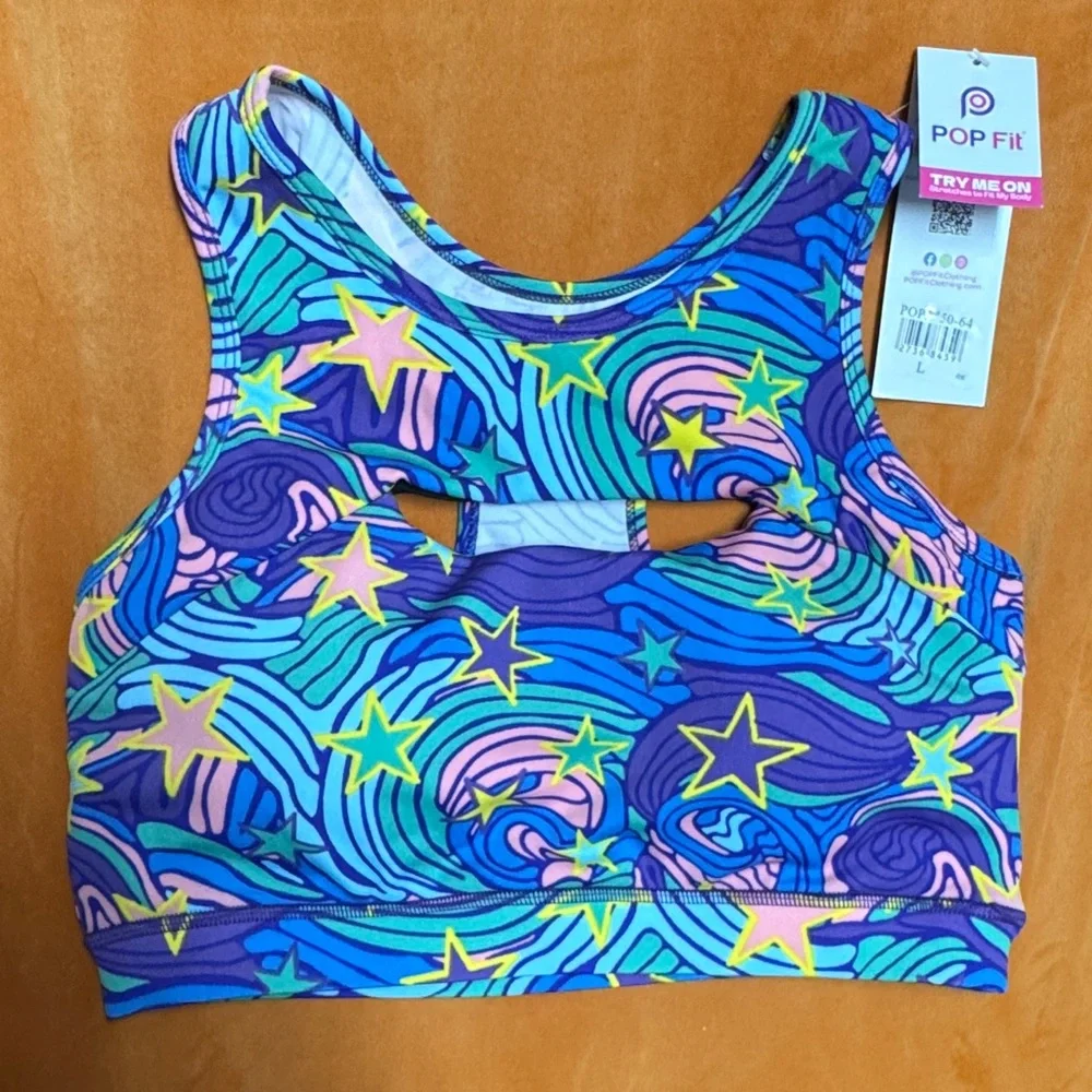 POPFIT Multicolor Wave and Star Sports Bra - Picture 1 of 3